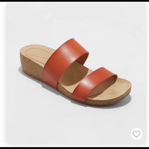 Universal Thread Kerryl Wedge Slides- Cognac- NWT